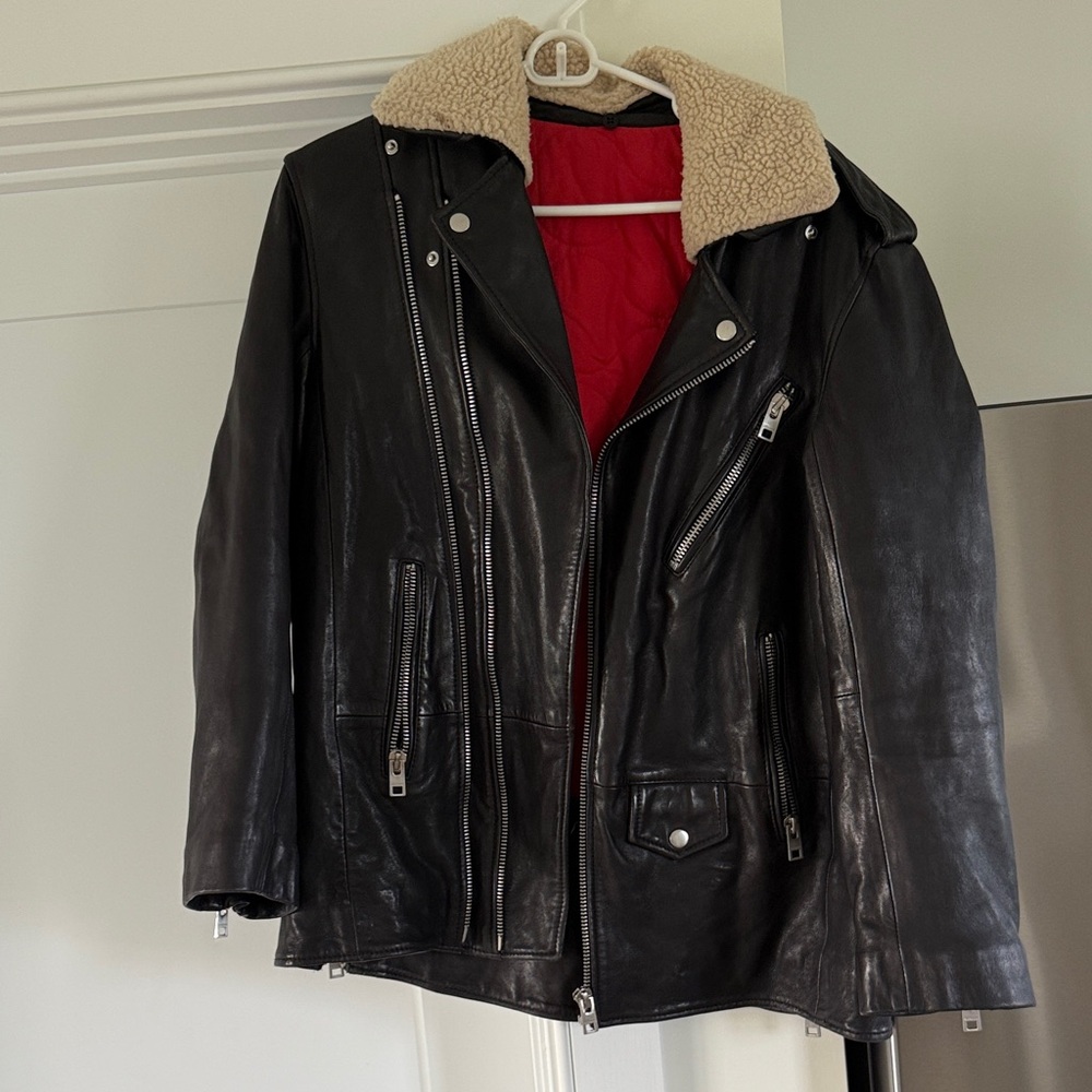 Zadig & Voltaire Black Leather Jacket with Red Lining